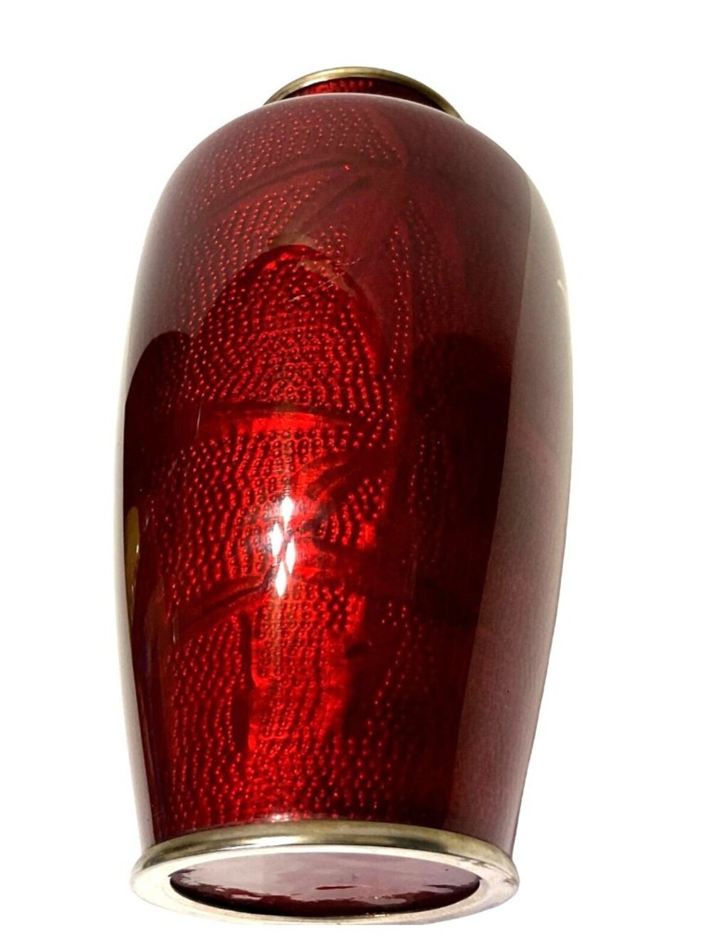 Vtg Signed Sato Red Pigeon Blood Japanese Cloisonne Silver Vase 7.25" Tall - Picture 4 of 8
